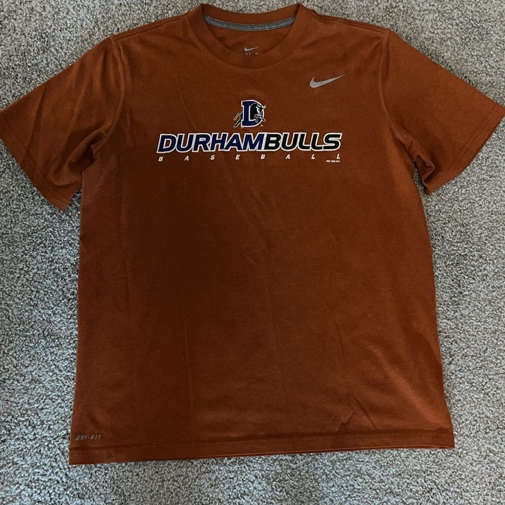 Nike dri fit Bull Durham Bulls orange youth kids baseball Jersey T shirt L